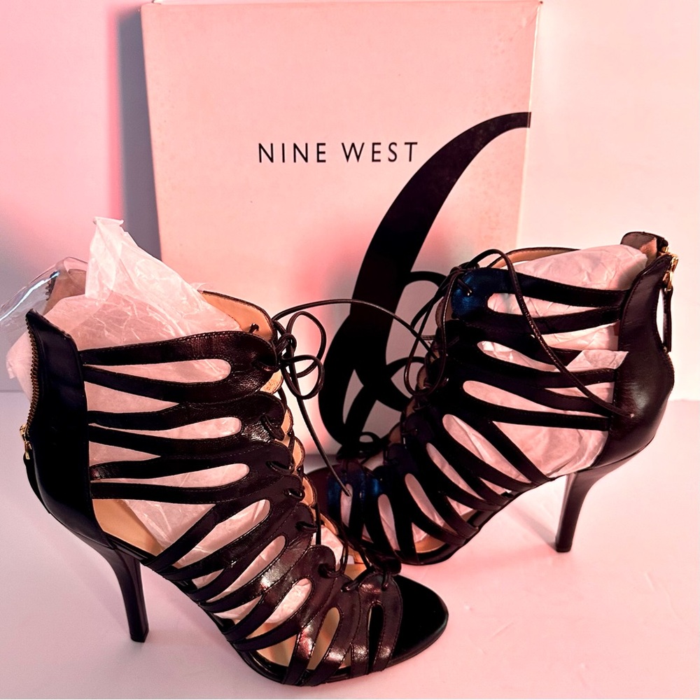 Nine West Black Stiletto Heels with Strappy Design